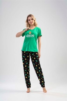 Yeşil Bayan Kısa Kol Pijama Takımı OBJE 111267