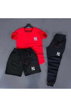 New York Baskılı Kırmızı-siyah Unisex Yazlık Eşofman Kombini DQ-NY