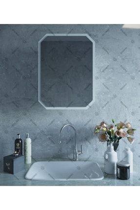 Beyaz Sekizgen Dekoratif Banyo Dolabı Aynalı Üst Modülü Rivomo4752