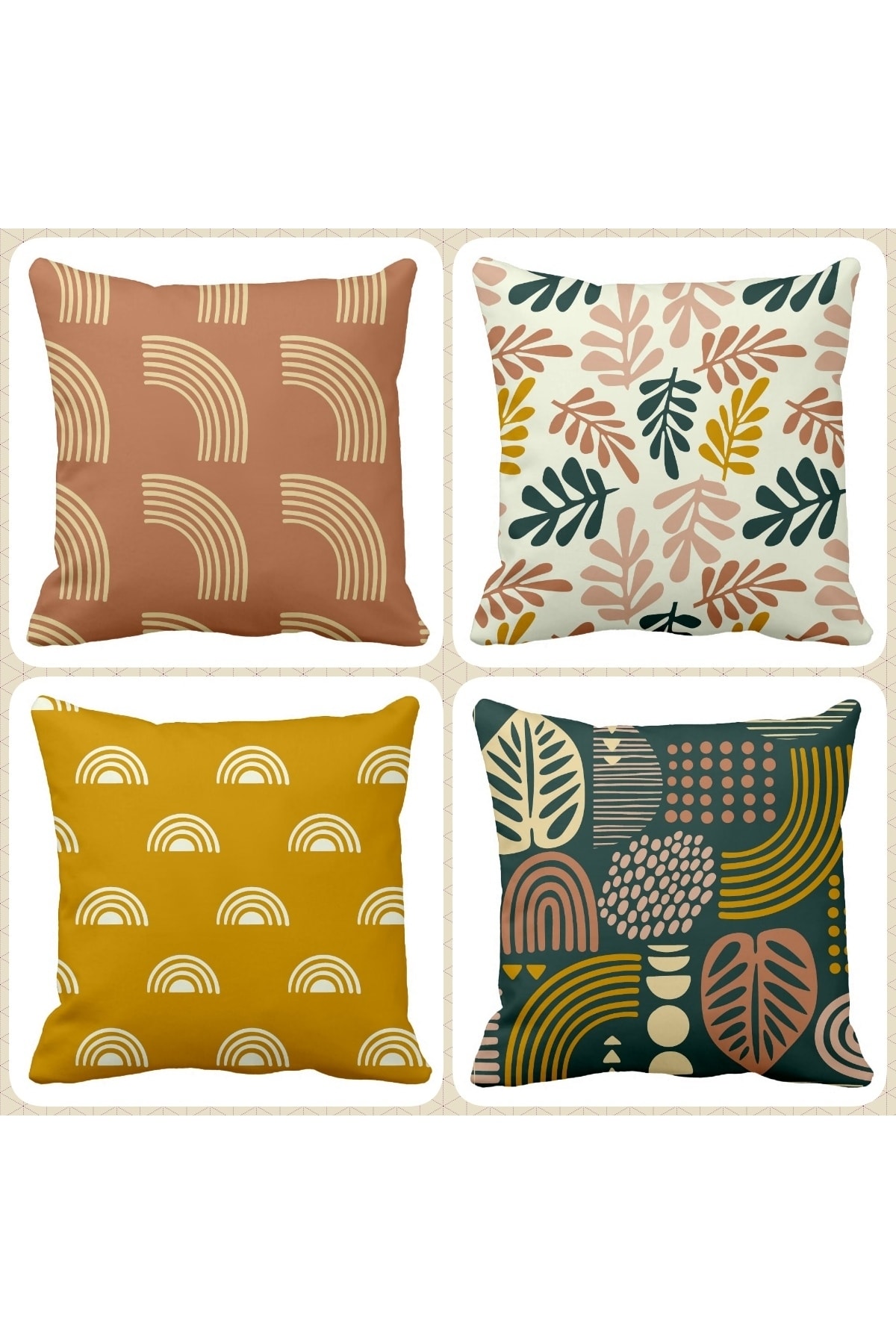 Decorative Pillow Digital Printed Mixed Leaf Pattern 4-Piece Pillowcase Set