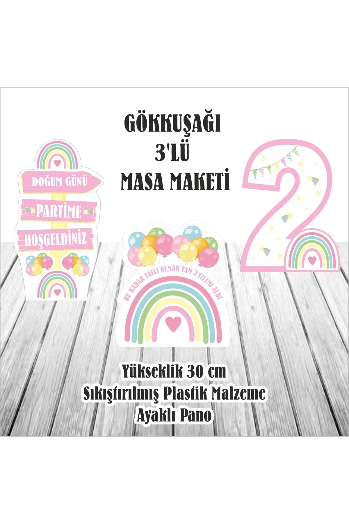 Renkli Gökkuşağı 2 Yaş Doğum Günü Masa Maketi Pano Seti