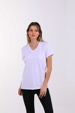 Aşırı Terleme Karşıtı V Yaka Beyaz Kadın Tişört - Basic, 4 Mevsim, Sızdırmaz KT-001