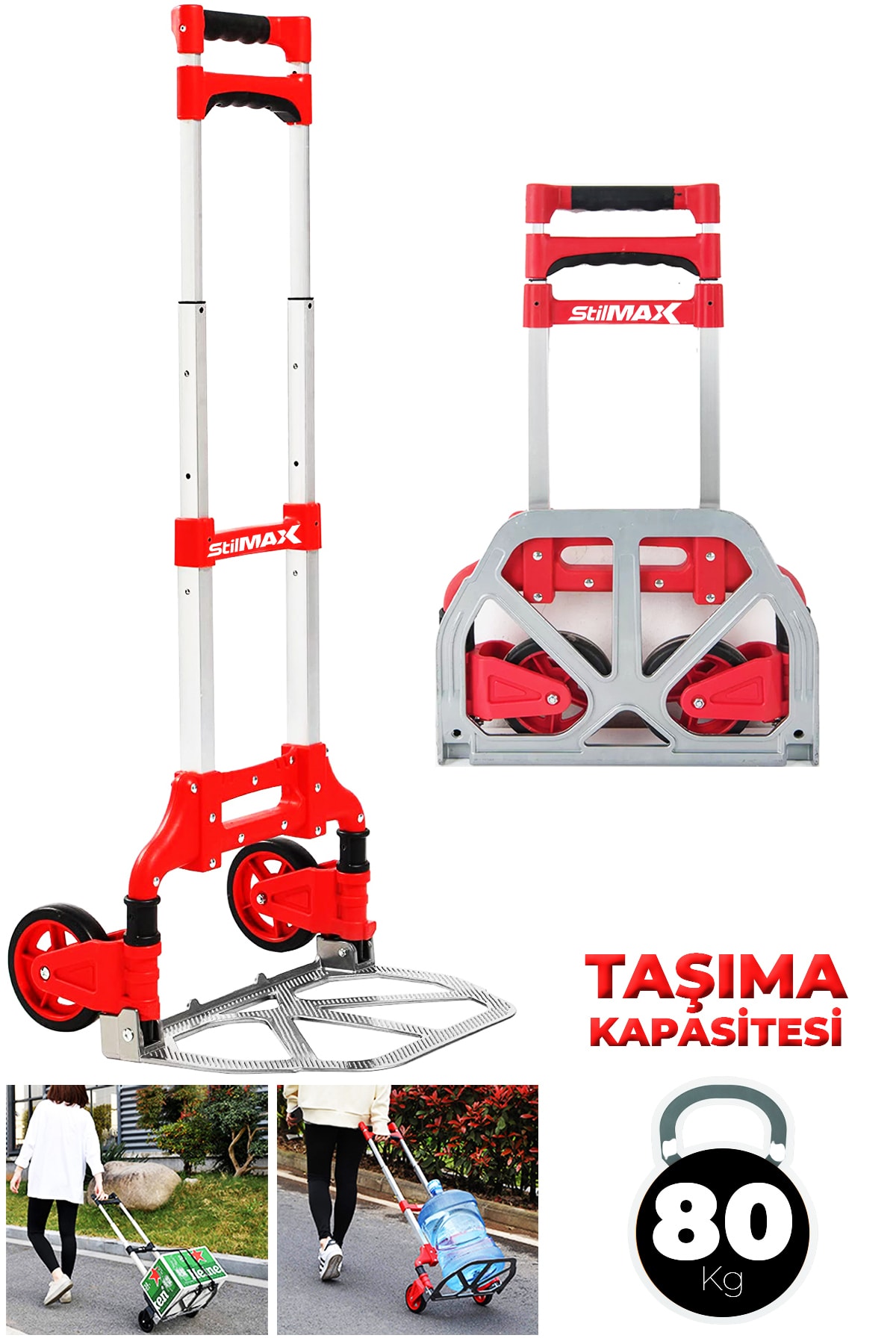 BidoluGaraj Stm80eb 80 kg Kapasiteli Teleskopik, Katlanır El Arabası Koli Yük Paket Taşıma El Arabası 80 kg