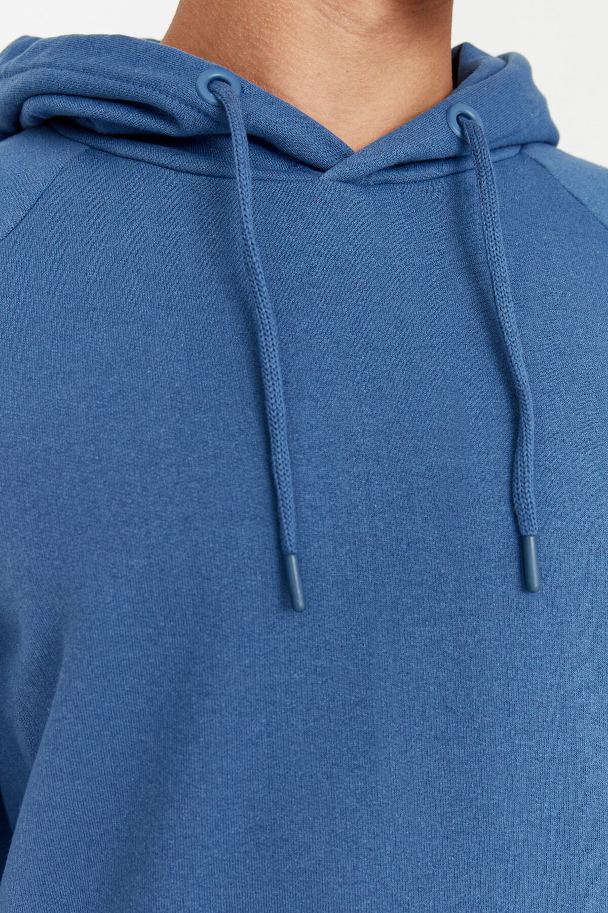 Trendyol Collection-Sötétkék kapucnis oversize polár pulóver - TMNAW23sw00192 4