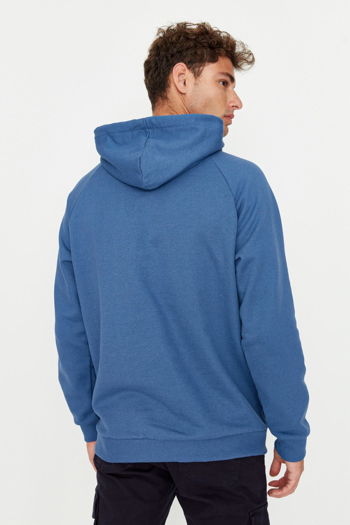 Trendyol Collection-Sötétkék kapucnis oversize polár pulóver - TMNAW23sw00192 6