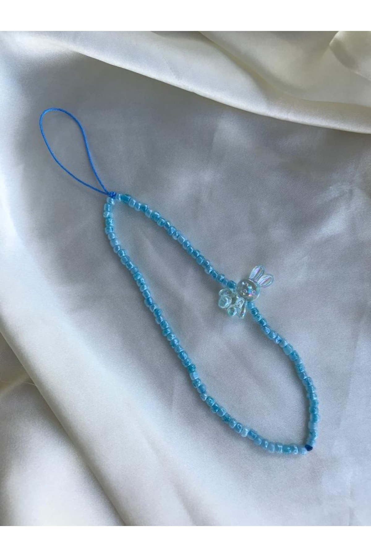 Blue Rabbit Shaped And Blue Sand Beads Phone Charm Phone Rope