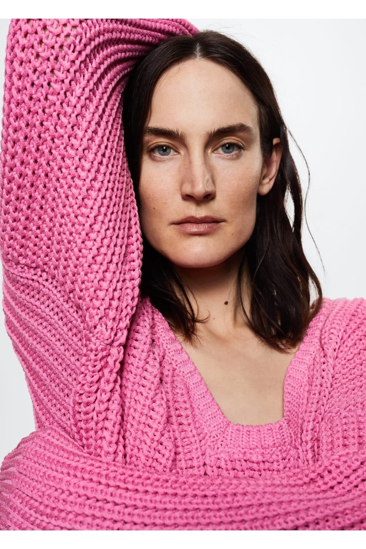 بافت و پلیور زنانه صورتی منگوMANGO | 37034397 اورجینال - تصویر 7