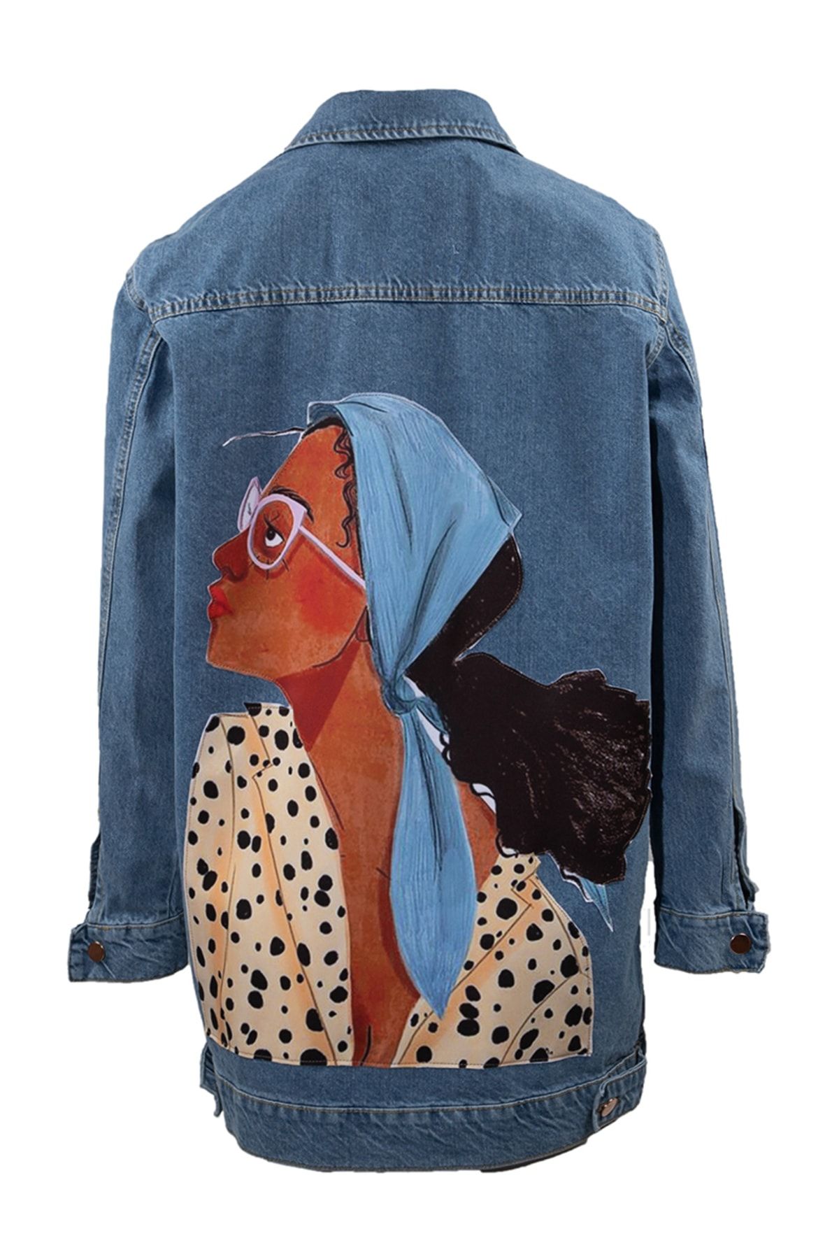 Denim jacket with cheap print on the back