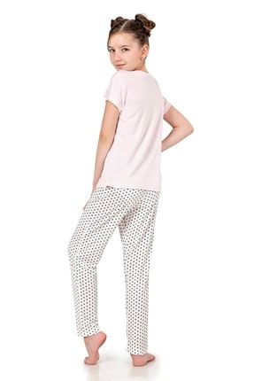 Pudra Uzun Altlı Kız Çocuk Pijama Takımı OBJE6825-Y