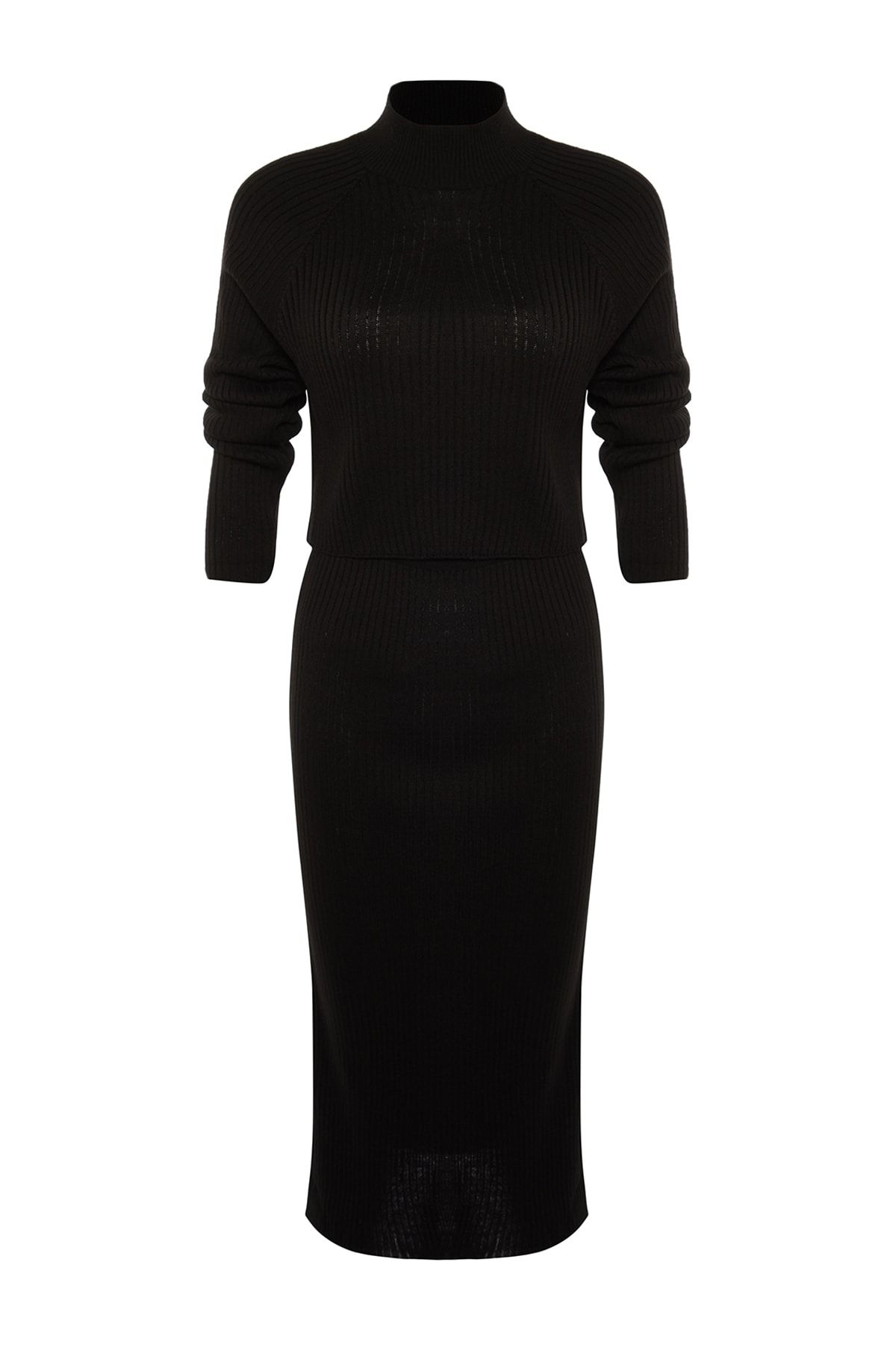 Trendyol Collection-Czarny dzianinowy zestaw Crop Top i Spódnica - Twoaw23Au00170 7