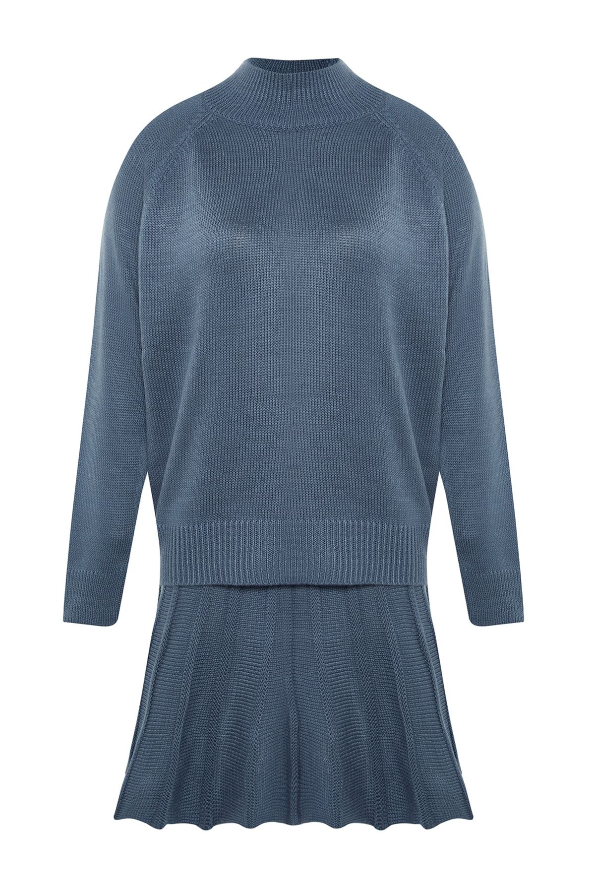Trendyol Collection-Indigofarbener Strickanzug mit Faltenrock und Oberteil TWOAW23AU00184 7