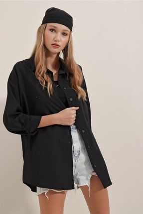 Kadın Oversize Gömlek Siyah BGD.3900