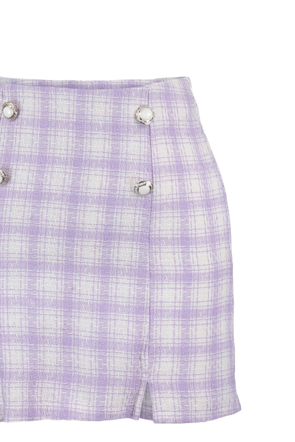 Trendyol Collection-Šeříková kostkovaná sukně s knoflíčky TWOAW23SR00016 7