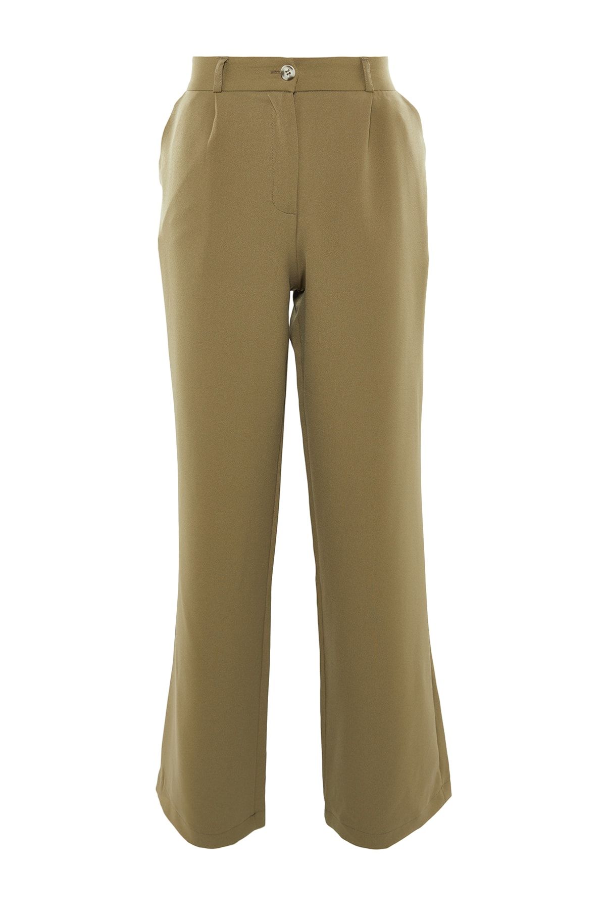 Trendyol Collection-Hose aus plissiertem Stoff mit hoher Taille und weitem Bein – Hellkhaki TWOAW21PL0076 19