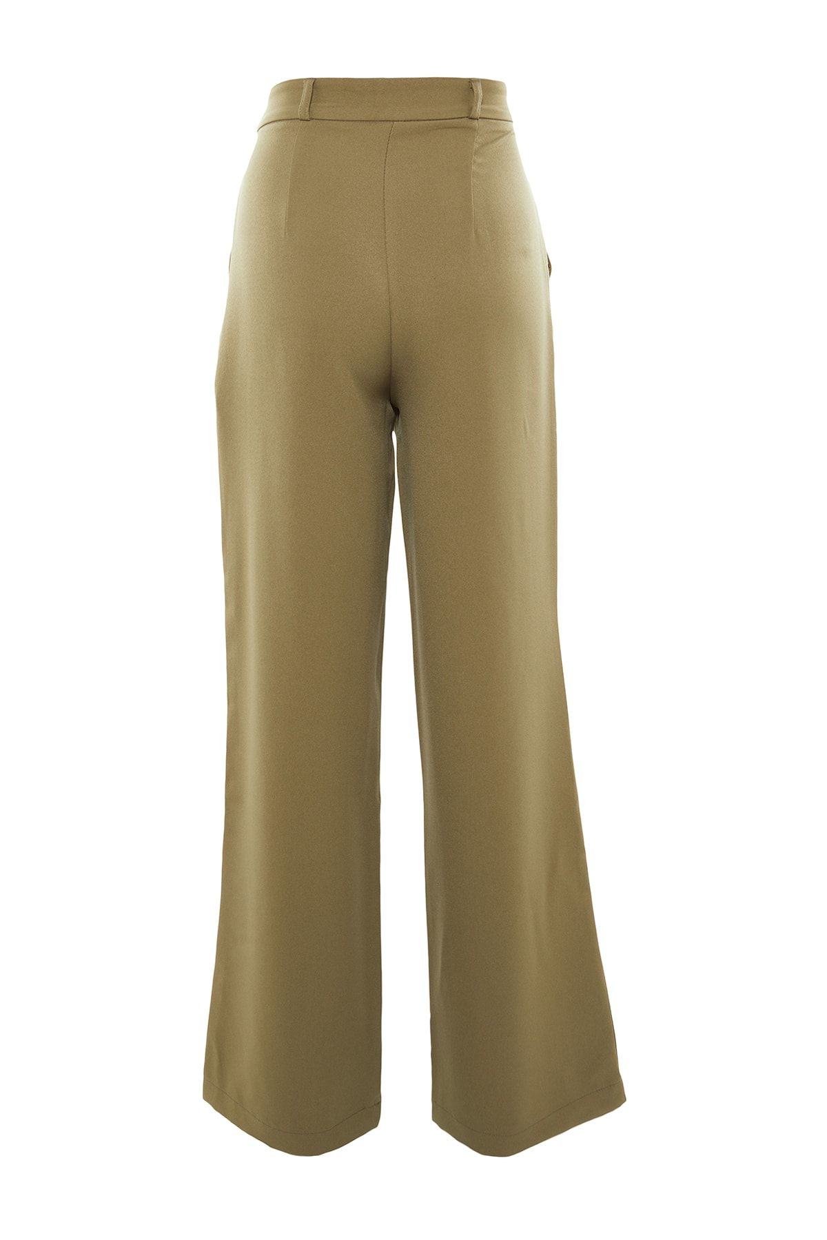 Trendyol Collection-Hose aus plissiertem Stoff mit hoher Taille und weitem Bein – Hellkhaki TWOAW21PL0076 18