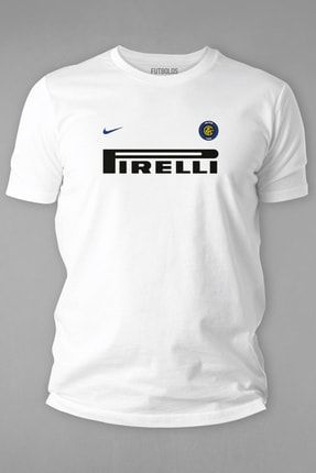 Inter Milan Nostalji Forma Baskılı Bisiklet Yaka Beyaz Erkek Tişört FTBL-119