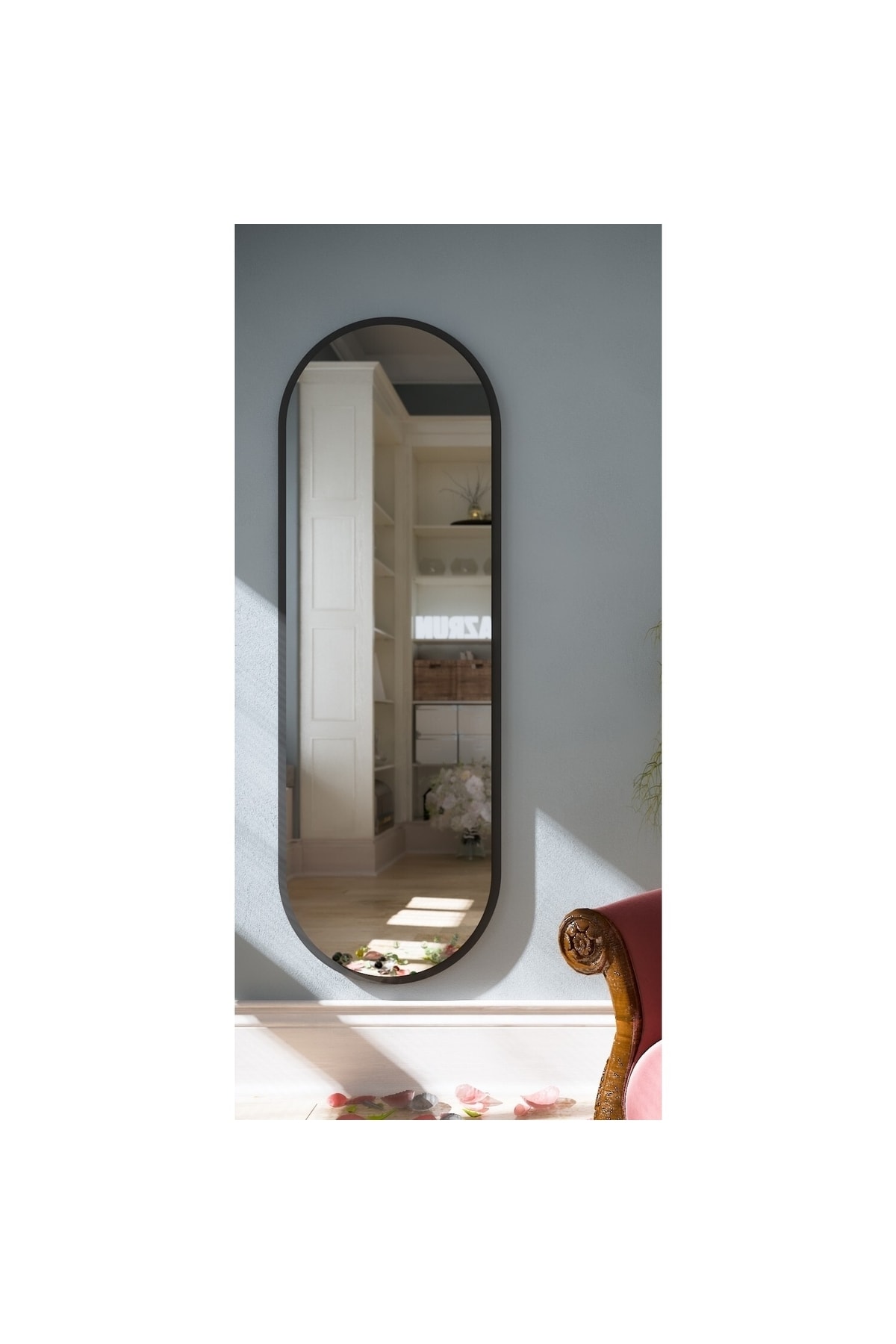 DekorLife Siyah Oval 150x50 Dekoratif Boy Aynası