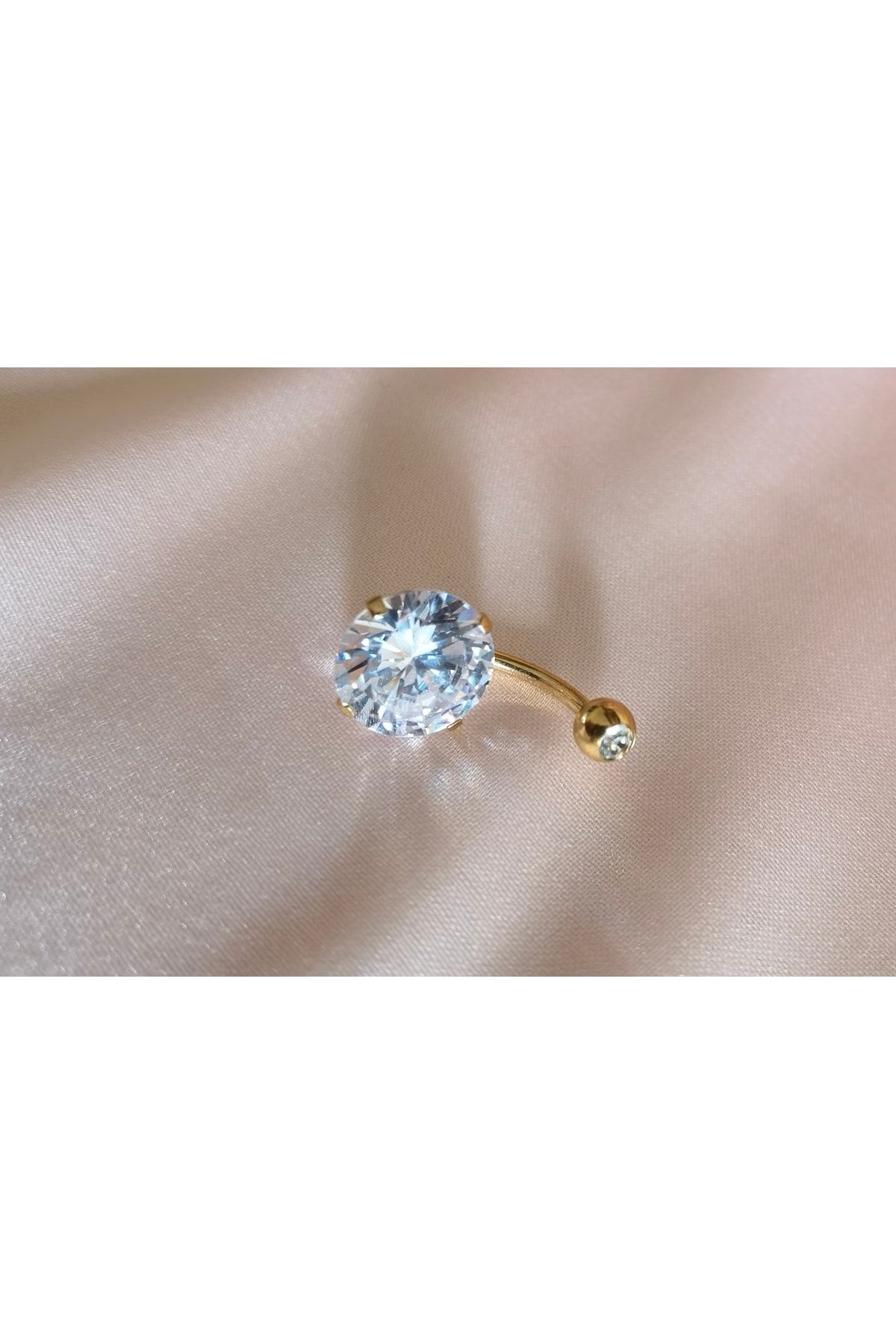 Bylin Surgical Steel Gold Belly Piercing with Very Large Zircon