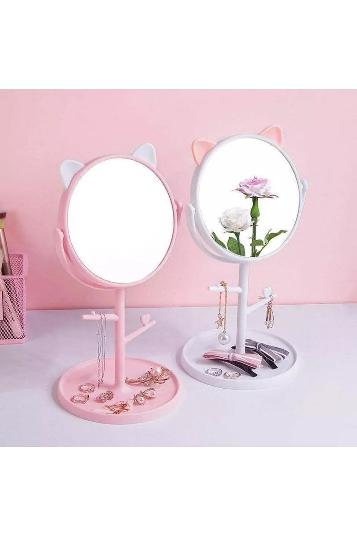 MİNA BEAUTY Kedi Kulaklı Masa Üstü Askılıklı Makyaj Aynası
