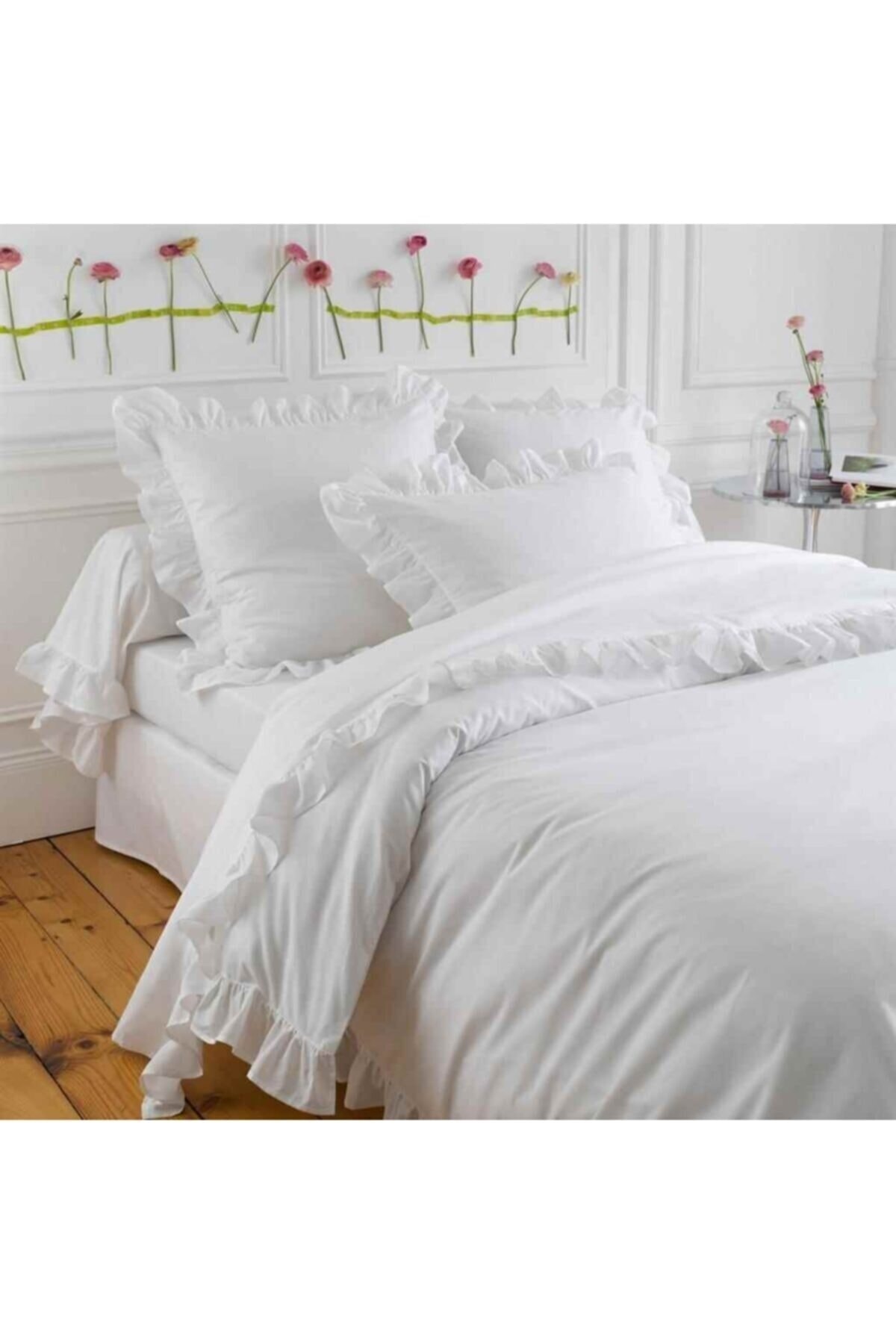 Ricco Lifes 100% Cotton White Frilly Single Duvet Cover Set