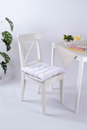 Lüx Pofidik Beyaz Sandalye Minderi Özel 9 Dikişli Bağcıklı 42x42cm 11001
