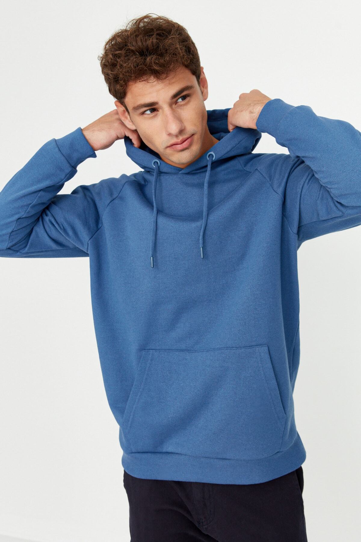Trendyol Collection-Sötétkék kapucnis oversize polár pulóver - TMNAW23sw00192 3