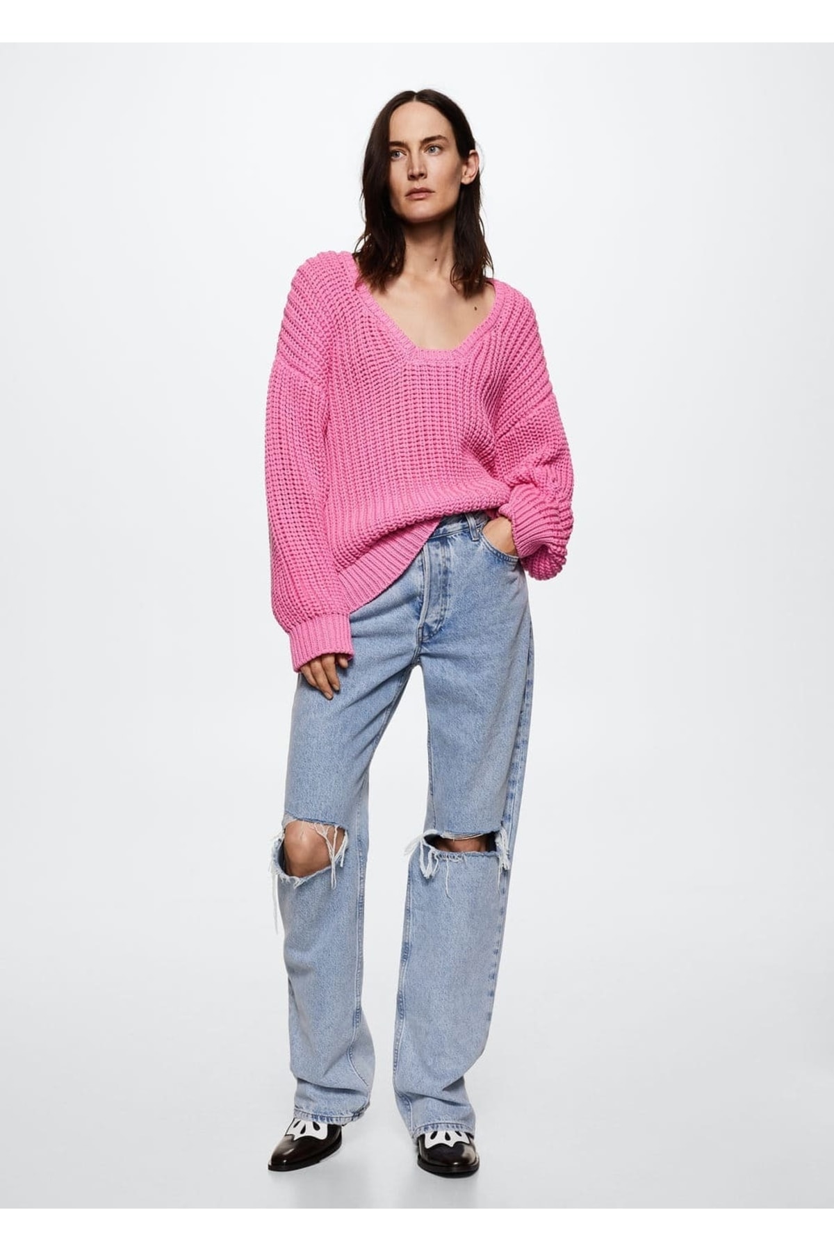 بافت و پلیور زنانه صورتی منگوMANGO | 37034397 اورجینال - تصویر 2