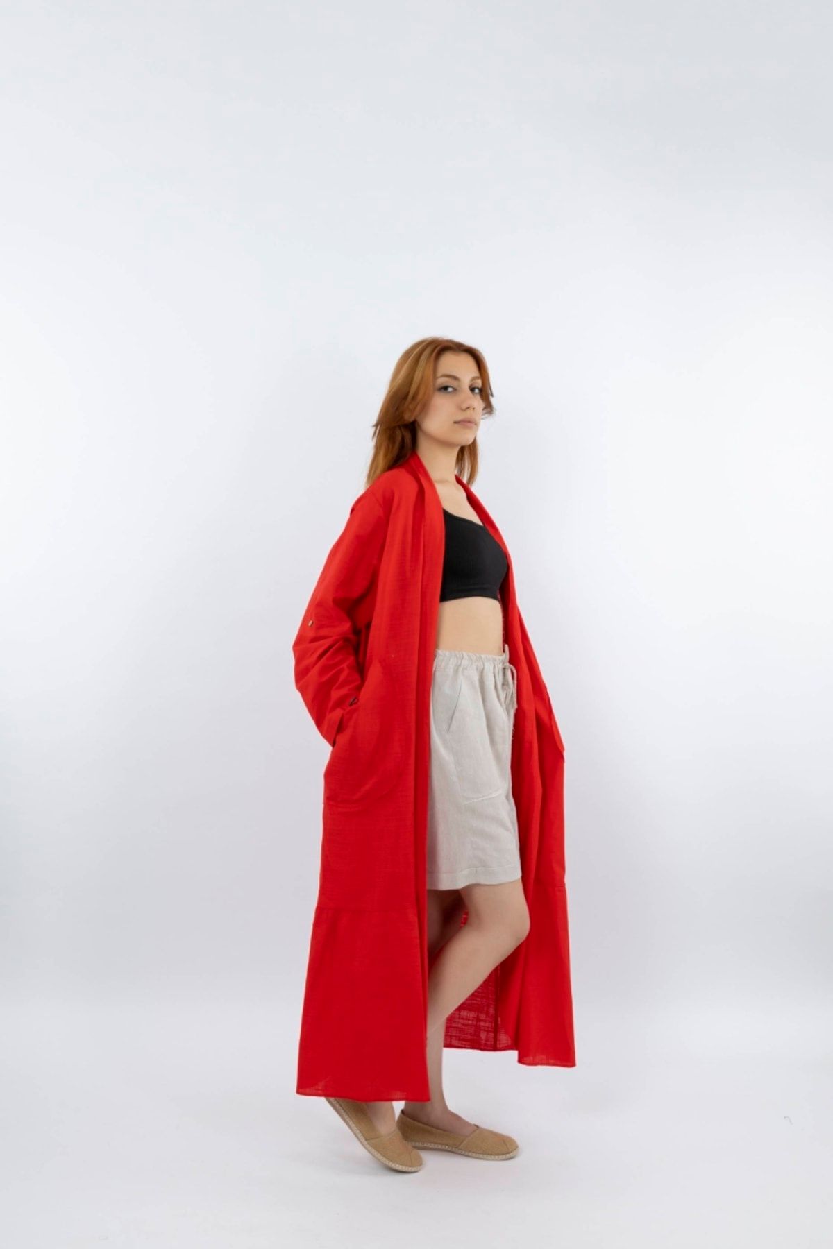 Red sales duster coat