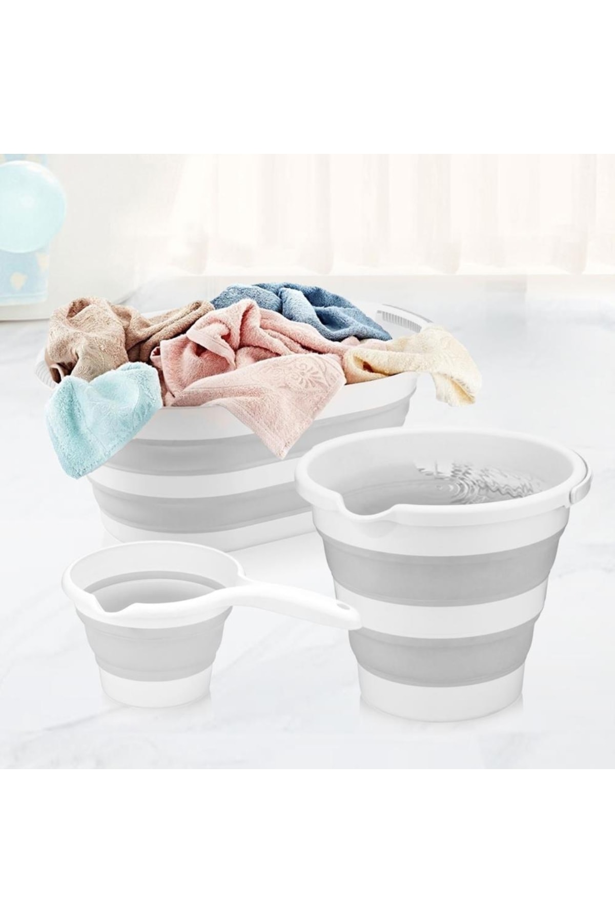 Folding Laundry Basket Folding Bucket Folding Koçero Multi Set of 3 - Laundry Basket-bucket-Koçero