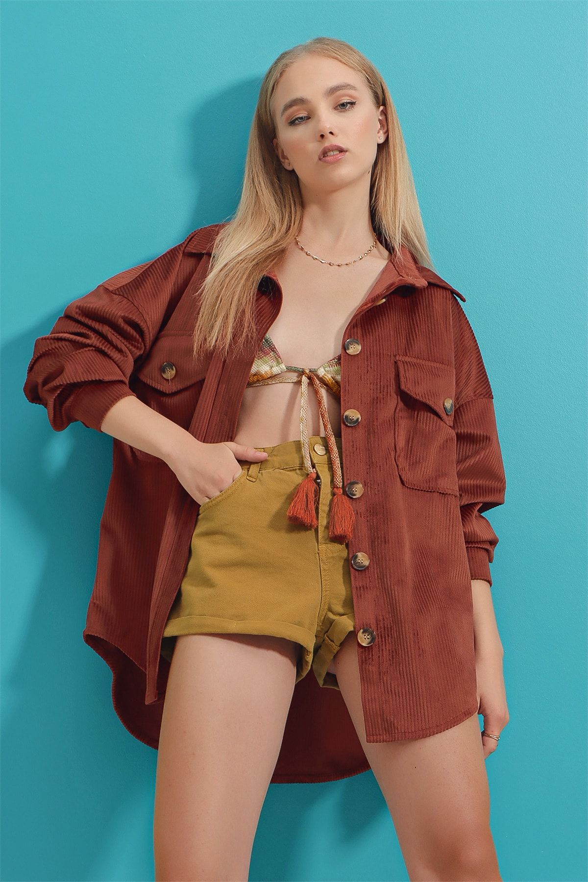 Trend Alaçatı Stili Hemd Orange Oversized Fast ausverkauft