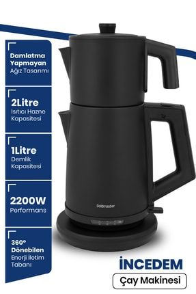 Incedem Damlatmaz Ağız Çelik Çay Makinesi Ve Su Isıtıcısı Siyah BZGOLIN-6306S