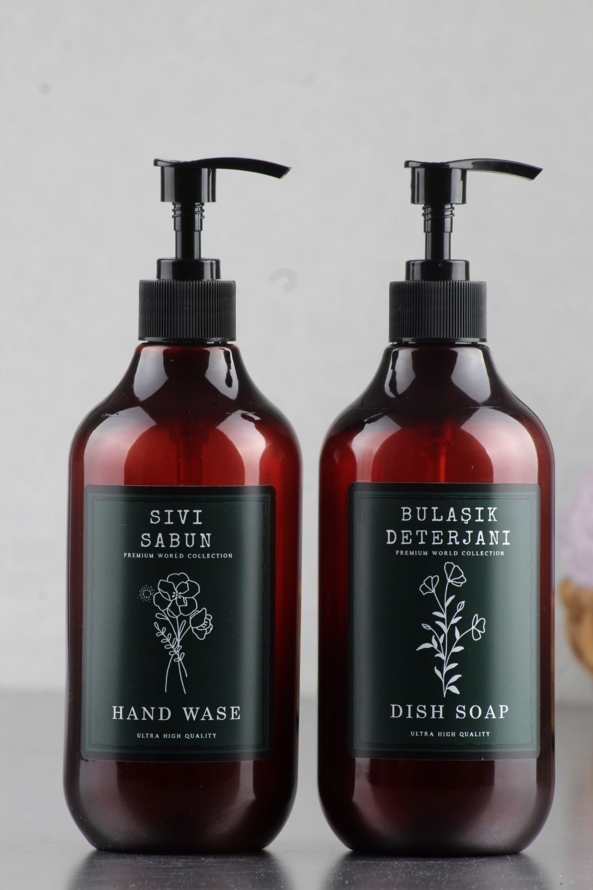 incili home Amber 2 Piece Dishwashing Liquid and Liquid Soap Bottle Soap Dispenser Set 500ml green