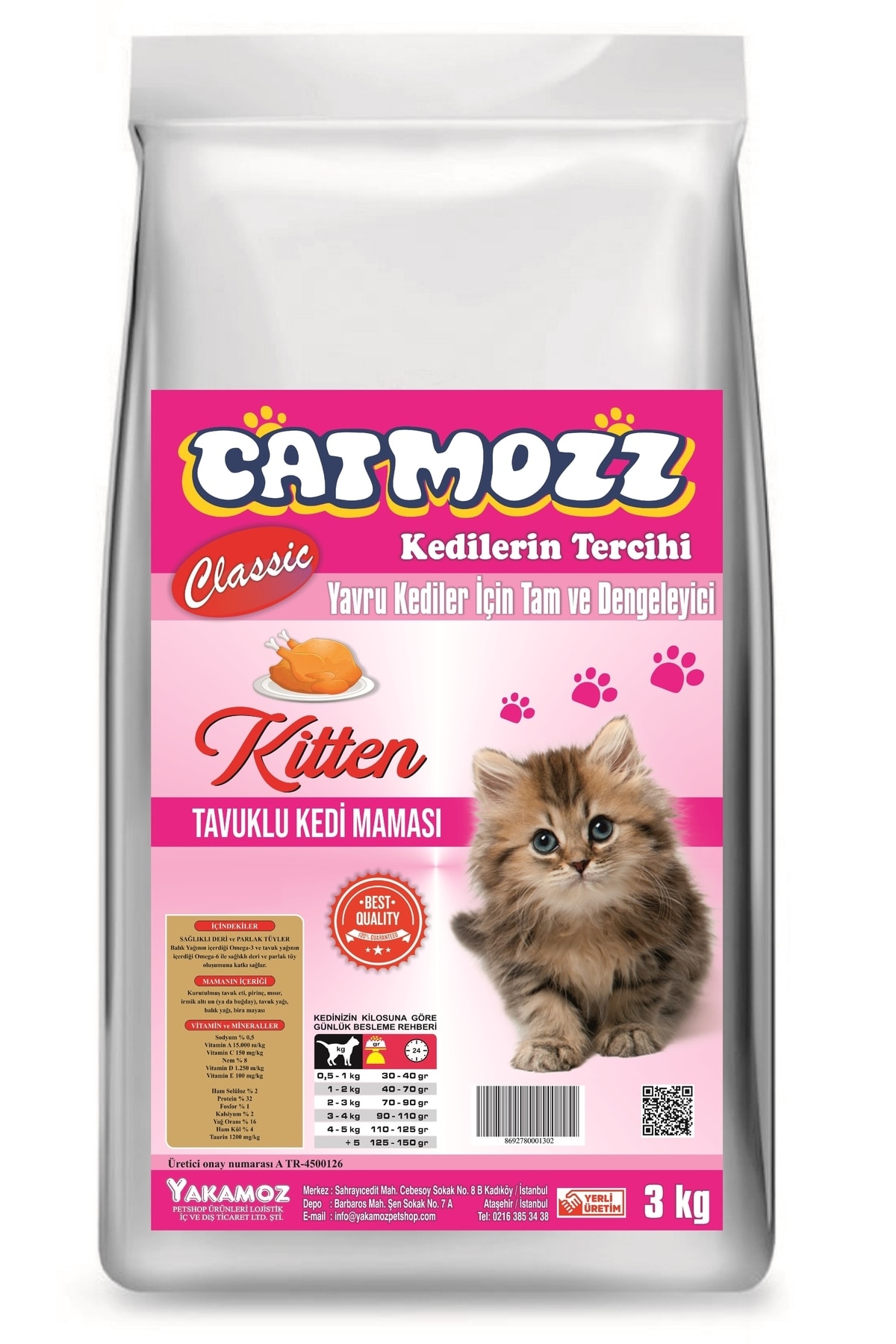 CatMozz Classic Tavuklu Kıtten Yavru Kedi Maması 3 Kg