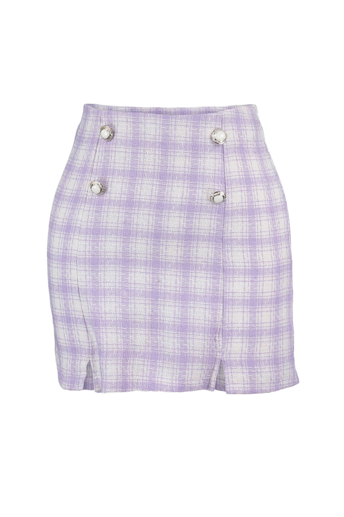 Trendyol Collection-Šeříková kostkovaná sukně s knoflíčky TWOAW23SR00016 6