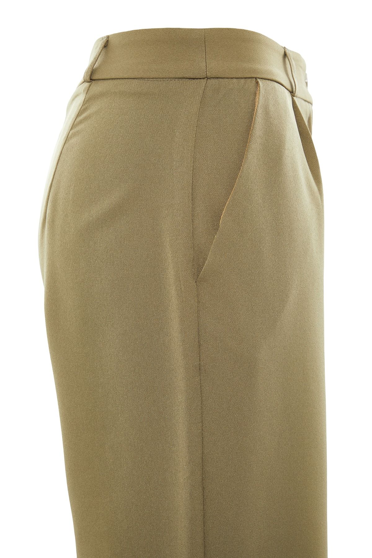 Trendyol Collection-Hose aus plissiertem Stoff mit hoher Taille und weitem Bein – Hellkhaki TWOAW21PL0076 16