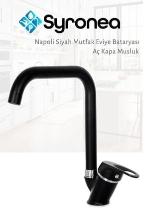Napoli Siyah Mutfak Eviye Bataryası Aç Kapa Musluk Sıcak Soğuk Su Girişli FGHJY7621A