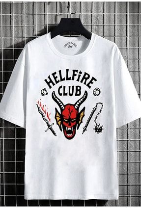 Unisex Beyaz Owersize T-shirt Hellfire Clup Baskı snakeD-p