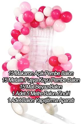 45li Balon Zinciri: (15 Makaron Pembe, 15 Metalik Fuşya, 15 Mat Beyaz Balon, Zincir, Yapışkan) ty001594