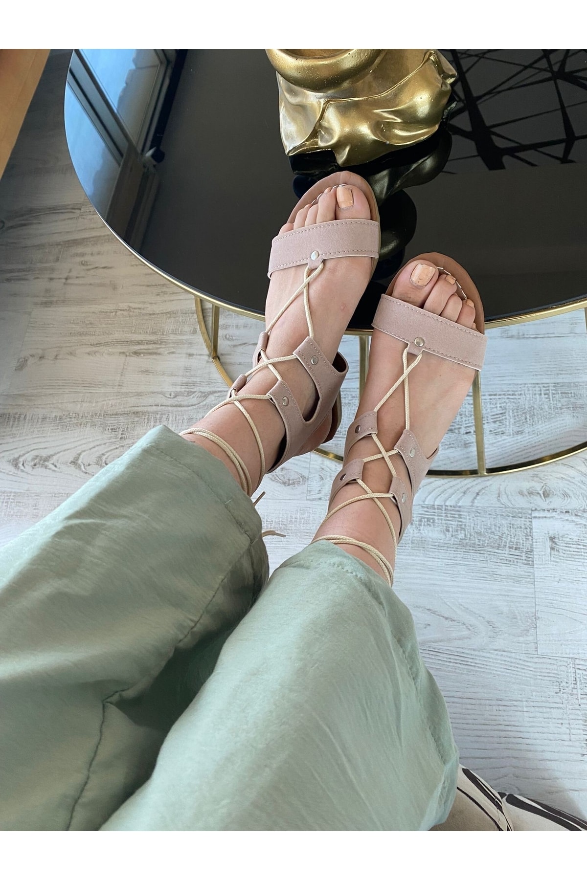 Kadın Krem Obina Krem Süet Sandalet