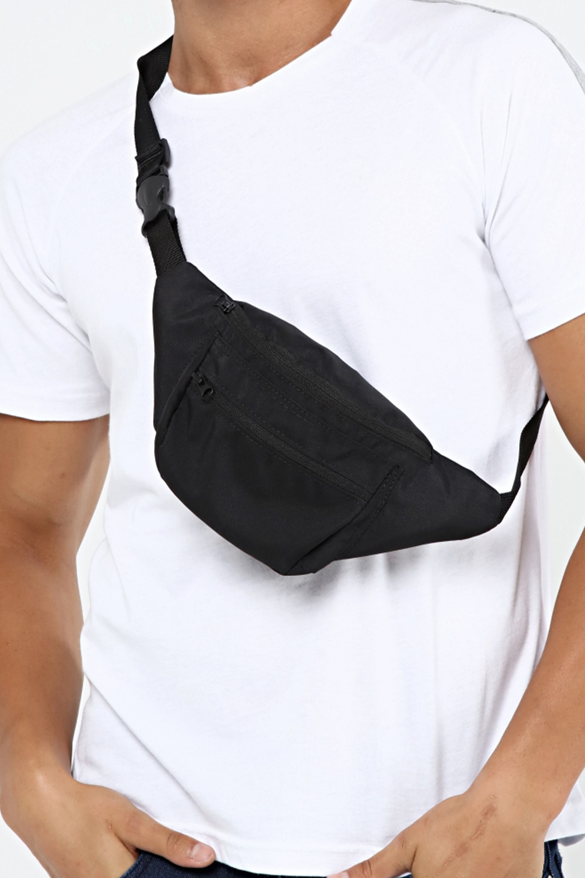 D'VERS Su Geçirmez Kumaş Özellikli Askılı Çapraz Unisex Siyah Omuz Ve Bel Çantası görsel 2