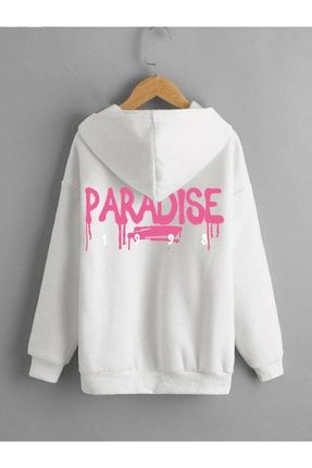 Erkek Beyaz Paradise Baskılı Sweatshirt SPXSHOE