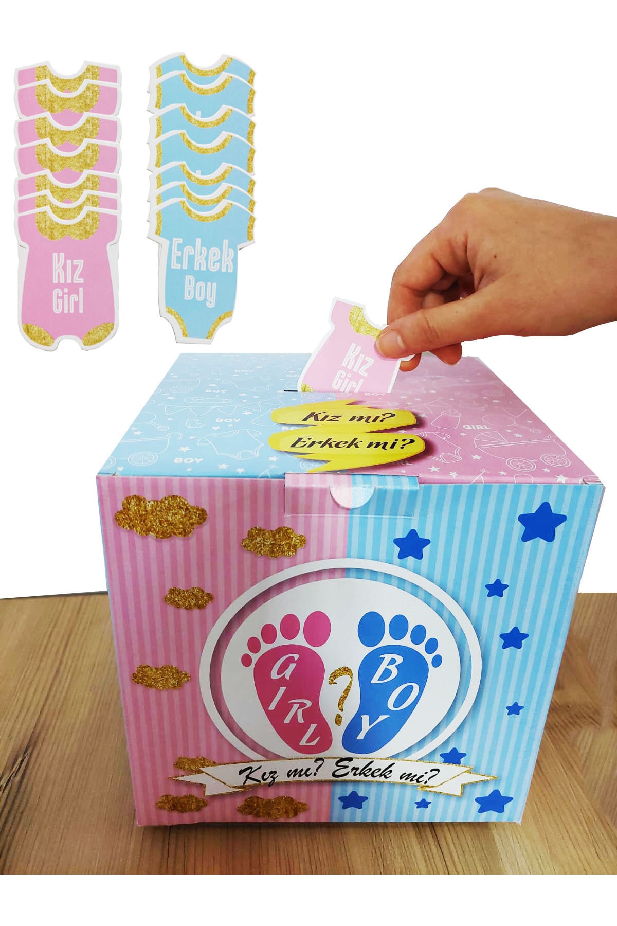 Parti dolabı Cinsiyet Partisi Tahmin Kutusu Boy Girl Cinsiyet Belirleme Erkek Mi Kız Mı 19x19cm