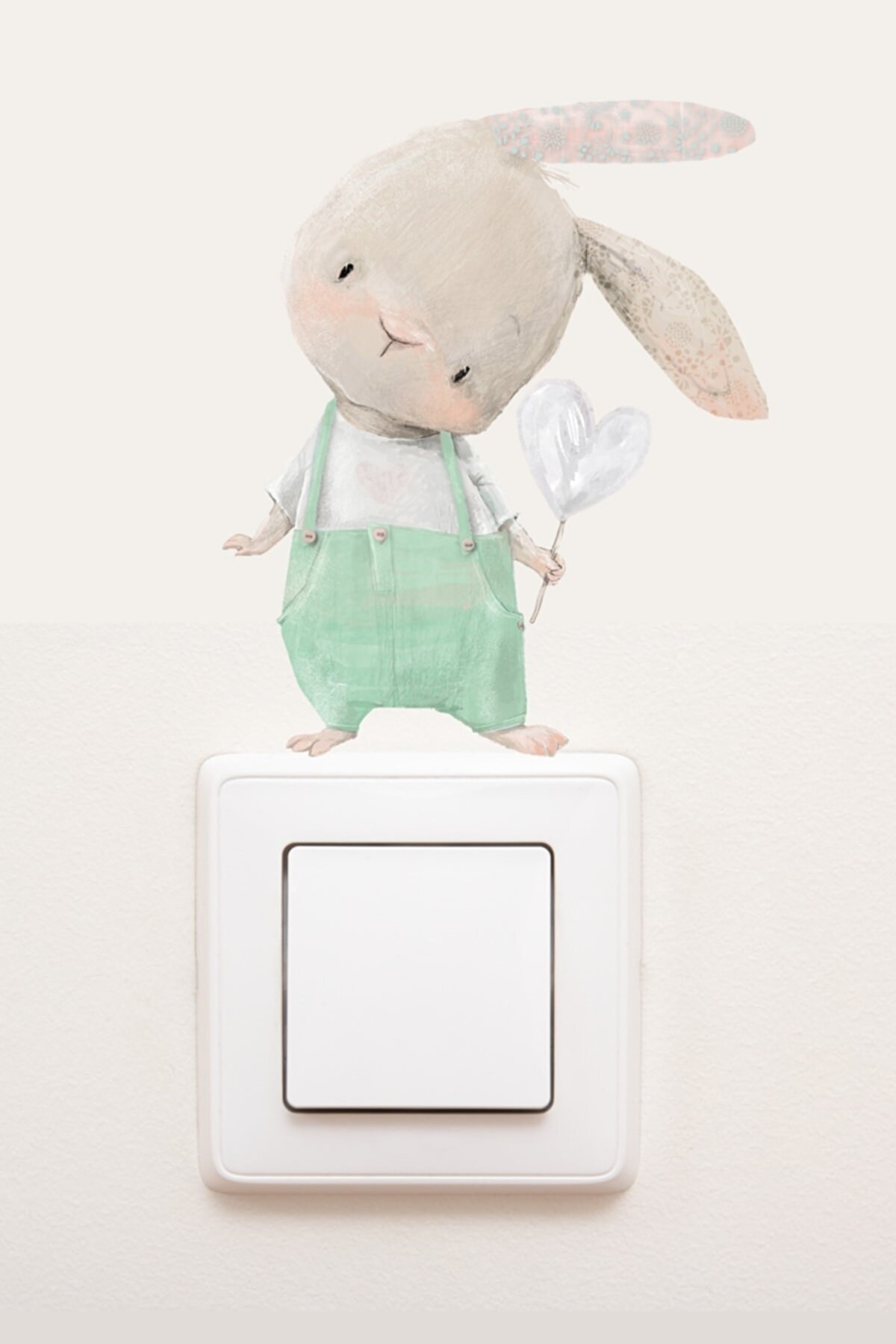 Green Jumpsuit Rabbit Decorative Socket Sticker Kids Room Sticker
