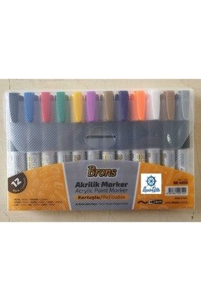 Akrilik Marker 12 Renk 4mm Metal, Seramik Ahşap, Kumaş, Tuval, Cam, Taş, Kağıt Su Bazlı Boya BR-4000