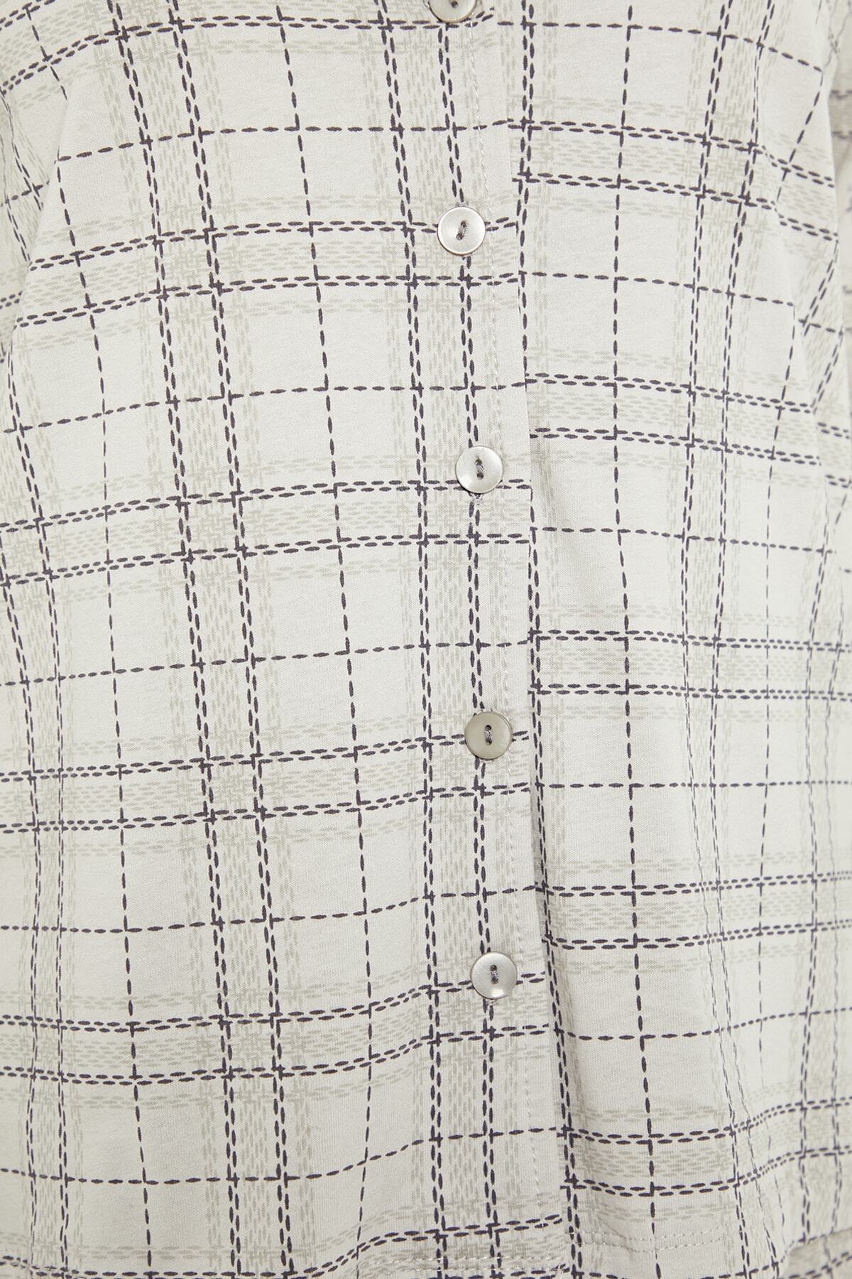 Trendyolmilla  Gri %100 Pamuklu Ekoseli Örme Pijama Takımı THMAW20PT0266 - Görsel 7