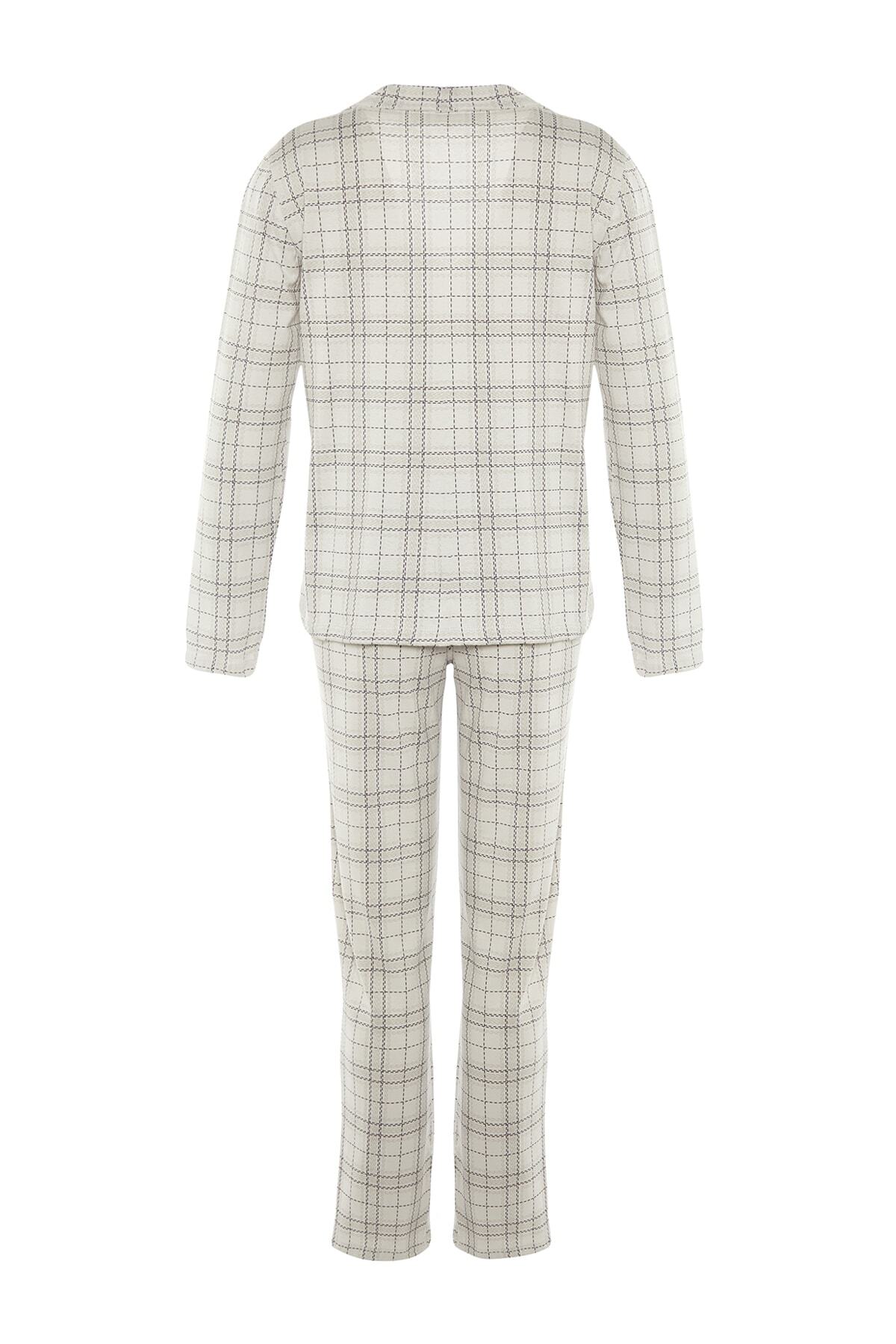Trendyolmilla  Gri %100 Pamuklu Ekoseli Örme Pijama Takımı THMAW20PT0266 - Görsel 8