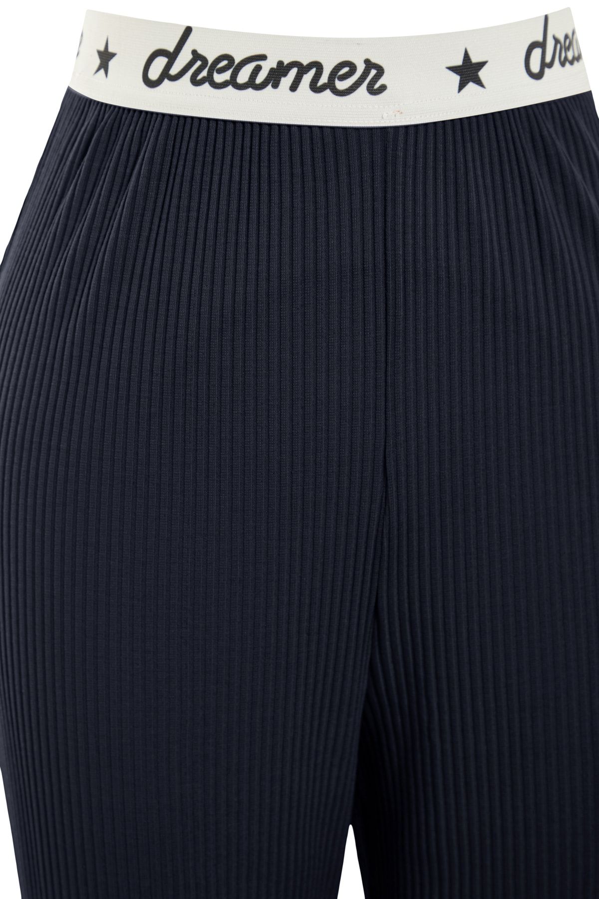 Trendyol Collection-Σετ πιτζάμες κοτλέ - Μπλε μπλουζάκι, μπλουζάκι και παντελόνι με στάμπα με σύνθημα THMSS21PT1016 12