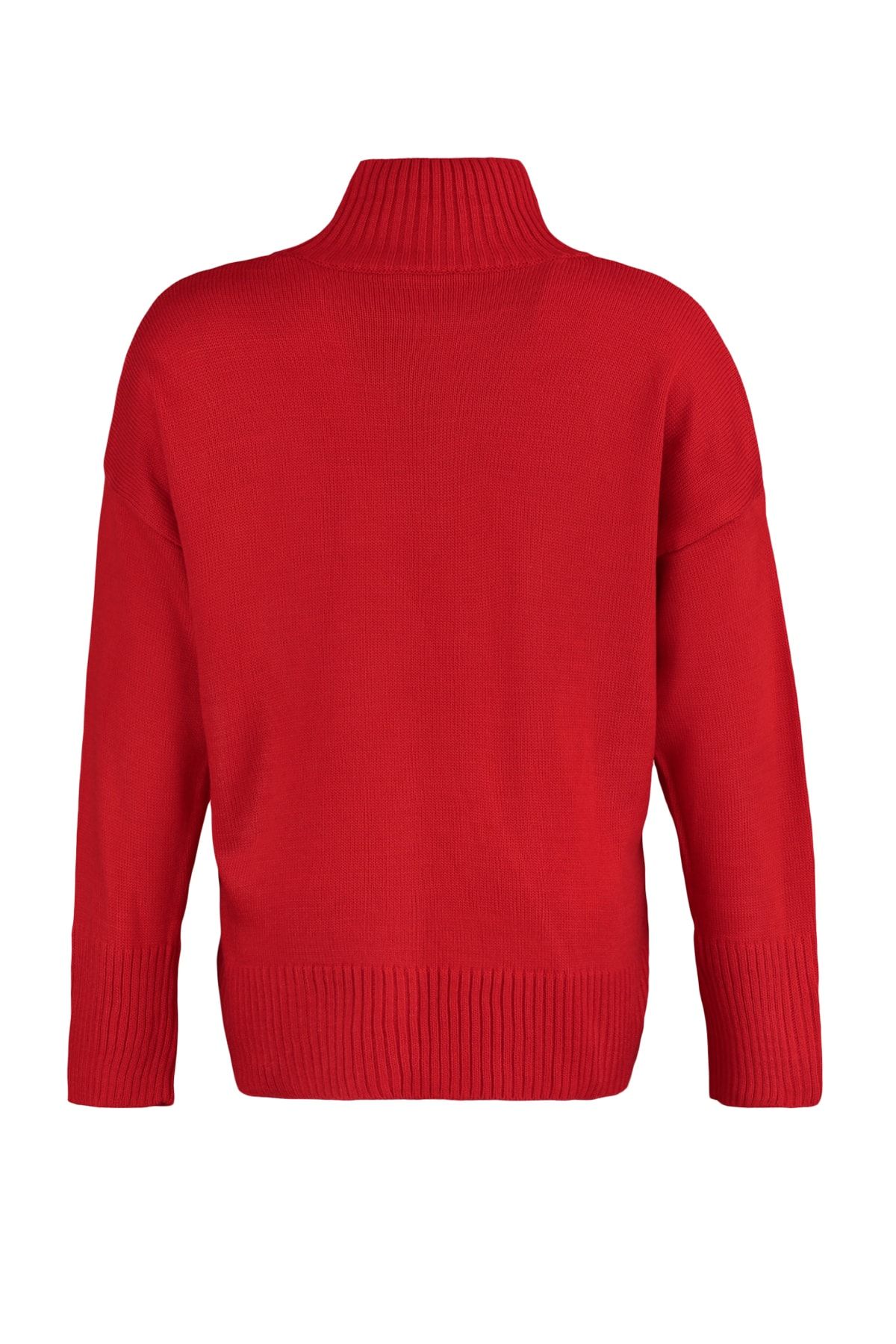 Trendyol Curve-Red Turtleneck Off Shoulder Knitwear Sweater 8