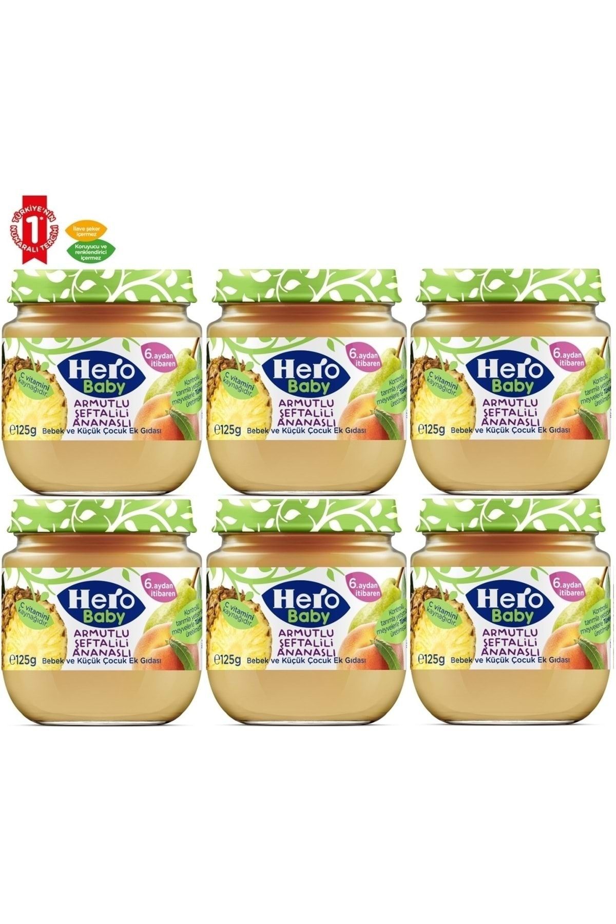 Hero Baby Kavanoz Maması 125gr Armut Ananas Şeftali (6 Lı Set)