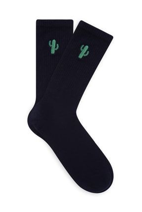 Kaktüs Nakışlı Lacivert Soket Çorap 091768-28417
